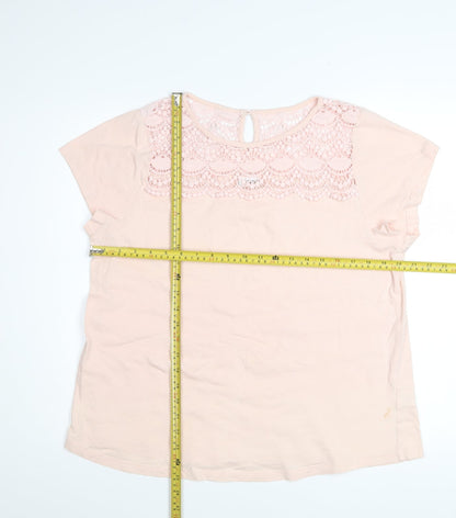 Together Women's Pink Lace Crochet Cotton T-Shirt Size 16