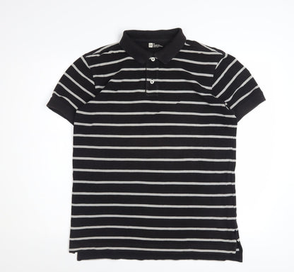 GAP Men's Black Striped Classic Fit Short Sleeve Cotton Polo M