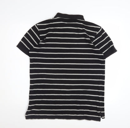 GAP Men's Black Striped Classic Fit Short Sleeve Cotton Polo M