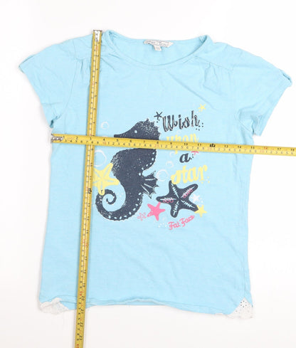 Fat Face Girls Blue 10-11 Years Seahorse Graphic Cotton T-Shirt