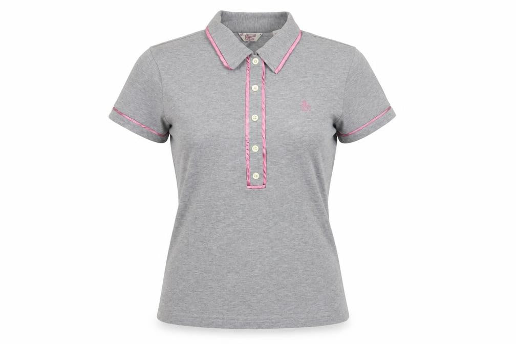 Original Penguin Women's Grey Polo Shirt Small Short Sleeve Cotton