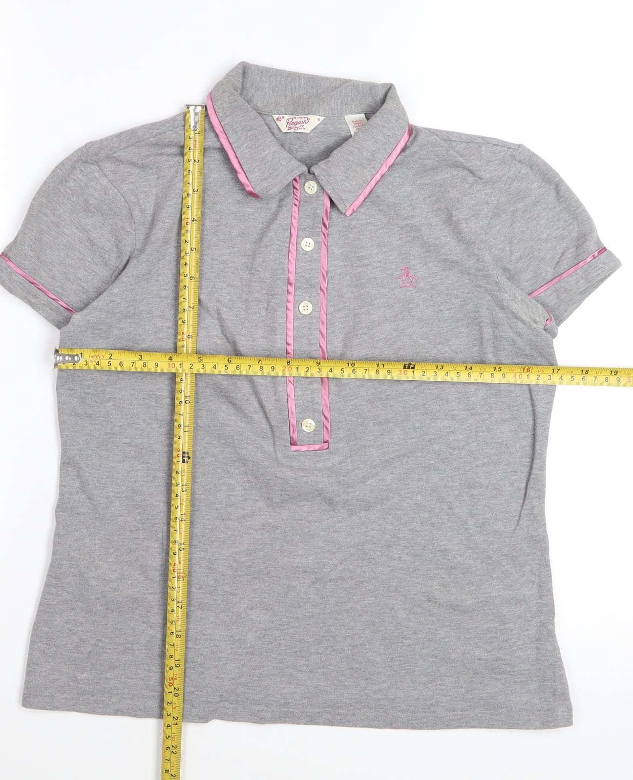Original Penguin Women's Grey Polo Shirt Small Short Sleeve Cotton