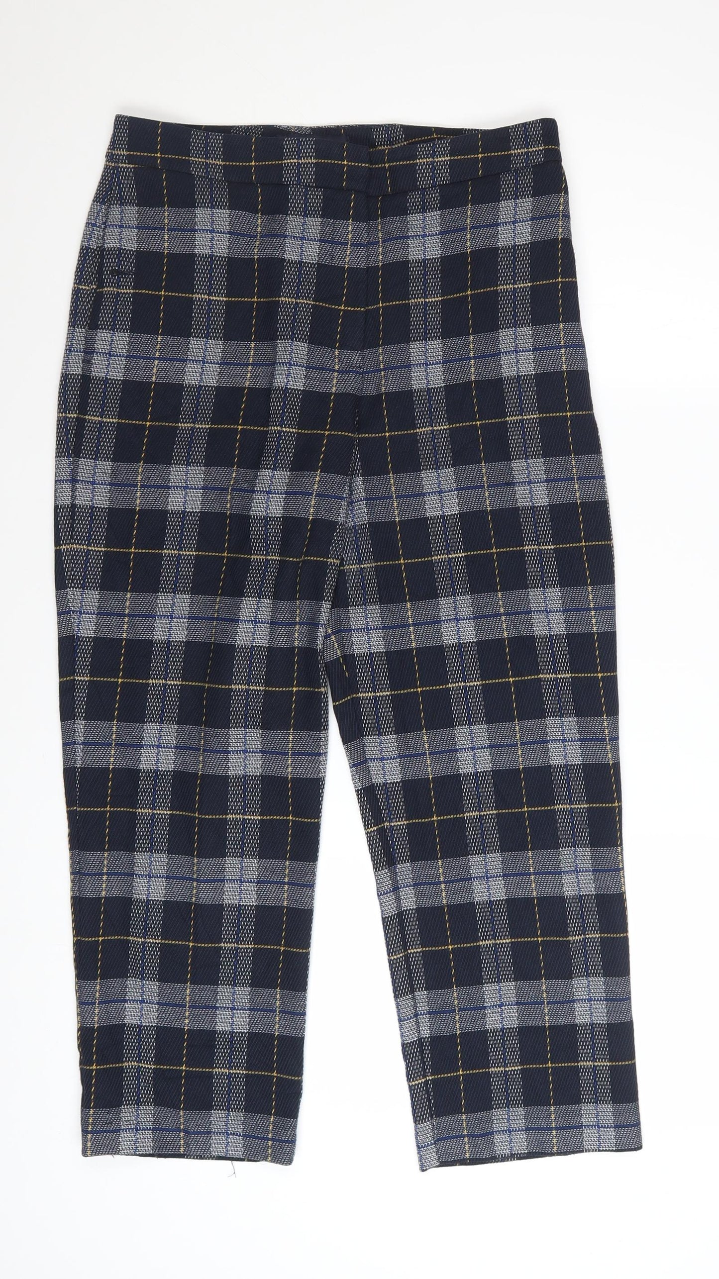 Marks and Spencer Women Blue Plaid Trousers Size 10 Straight Leg