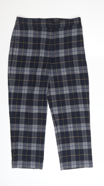 Marks and Spencer Women Blue Plaid Trousers Size 10 Straight Leg