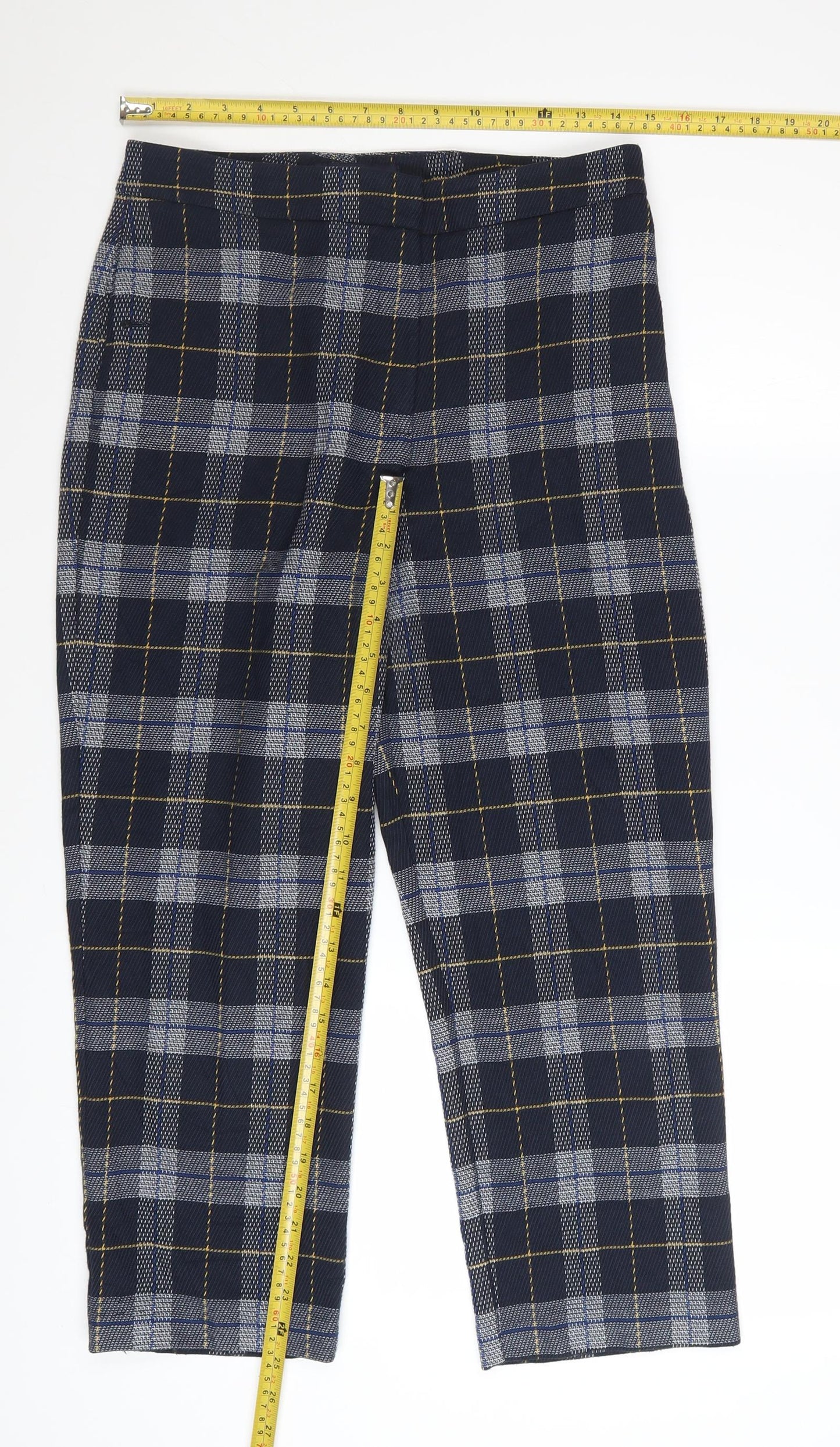 Marks and Spencer Women Blue Plaid Trousers Size 10 Straight Leg