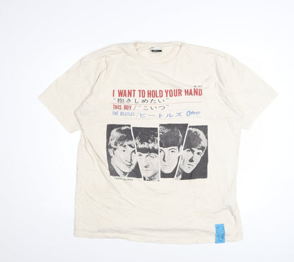 Pull & Bear The Beatles Ivory Women's T-Shirt L Short Sleeve Graphic Retro