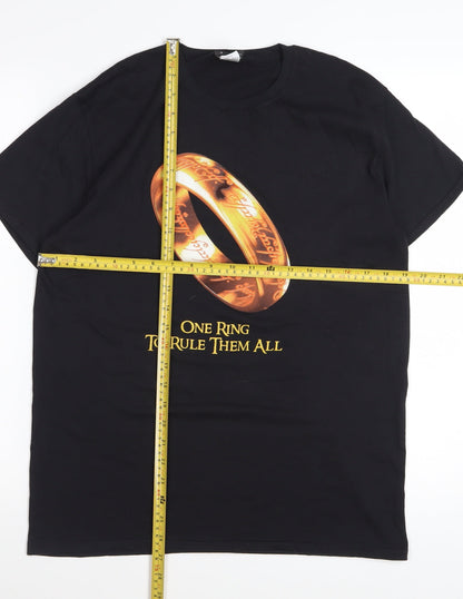 The Lord of the Rings Men's Black Graphic T-Shirt L Cotton Fantasy Tee
