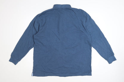 Cotton Traders Men's Steel Blue Long Sleeve Polo Shirt L 100% Cotton