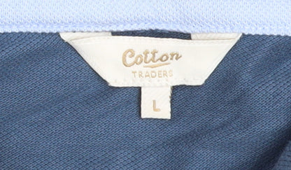 Cotton Traders Men's Steel Blue Long Sleeve Polo Shirt L 100% Cotton