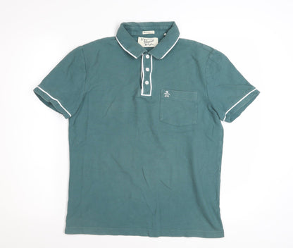 Original Penguin Men's Green Slim Fit Short Sleeve Polo Shirt M