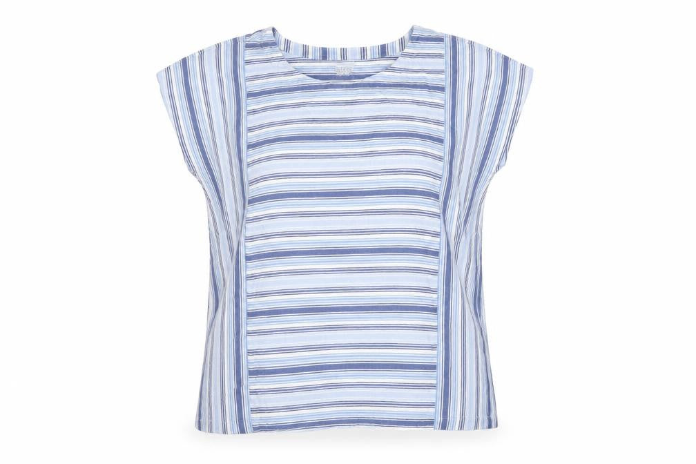 Lands' End Women's Blue Striped Cotton Short Sleeve T-Shirt M