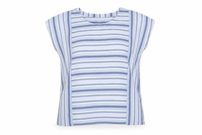 Lands' End Women's Blue Striped Cotton Short Sleeve T-Shirt M