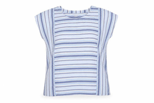 Lands' End Women's Blue Striped Cotton Short Sleeve T-Shirt M