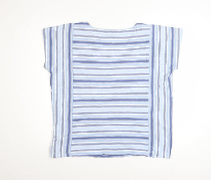 Lands' End Women's Blue Striped Cotton Short Sleeve T-Shirt M