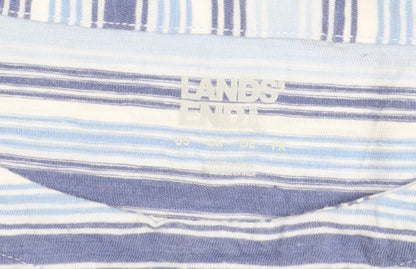 Lands' End Women's Blue Striped Cotton Short Sleeve T-Shirt M