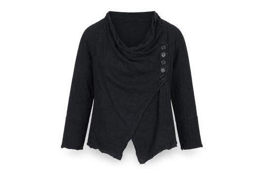 Alice C Women Black Size 20 Cowl Neck Wrap Blouse Long Sleeve Cotton