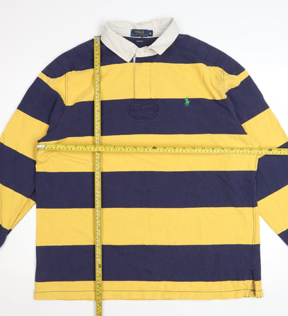 Ralph Lauren Men Yellow Blue Striped Long Sleeve Polo XL Cotton Custom Fit