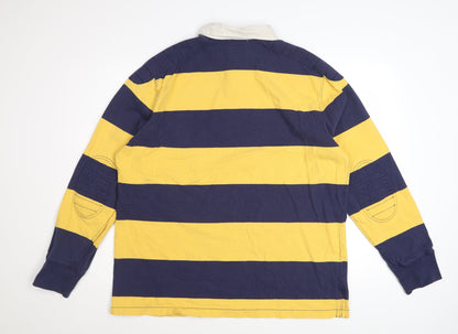 Ralph Lauren Men Yellow Blue Striped Long Sleeve Polo XL Cotton Custom Fit