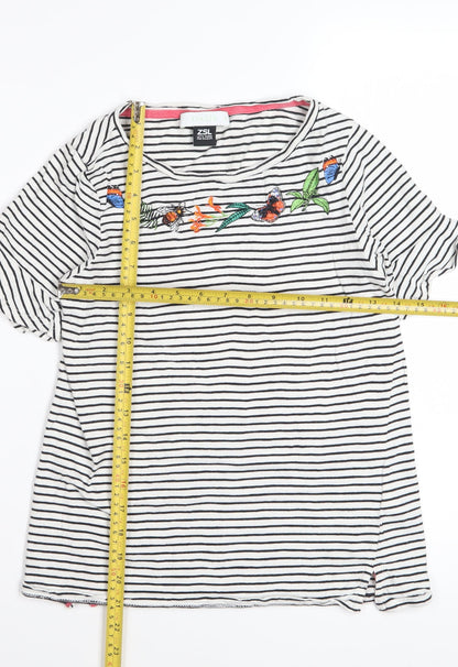 Oasis Women’s White Striped Embroidered T-Shirt XS