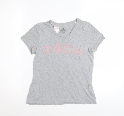 Adidas Girls Grey Logo Cotton T-Shirt 11-12 Years Casual Sportswear