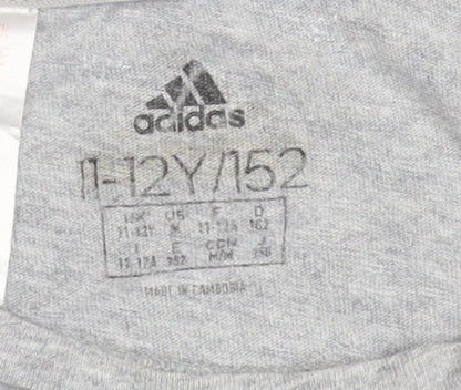 Adidas Girls Grey Logo Cotton T-Shirt 11-12 Years Casual Sportswear