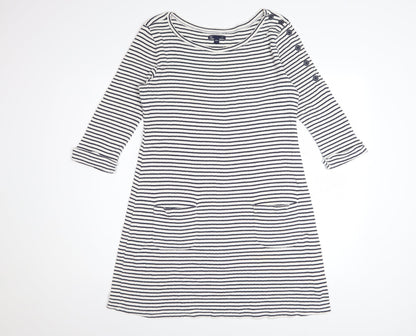 Gap Women’s White Striped Boat Neck 3/4 Sleeve Cotton Shift Dress M
