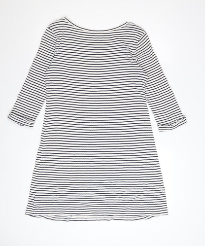 Gap Women’s White Striped Boat Neck 3/4 Sleeve Cotton Shift Dress M