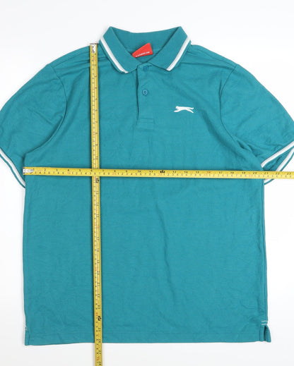 Slazenger Men's Teal Short Sleeve Polo Shirt Size L Polyester Cotton Blend