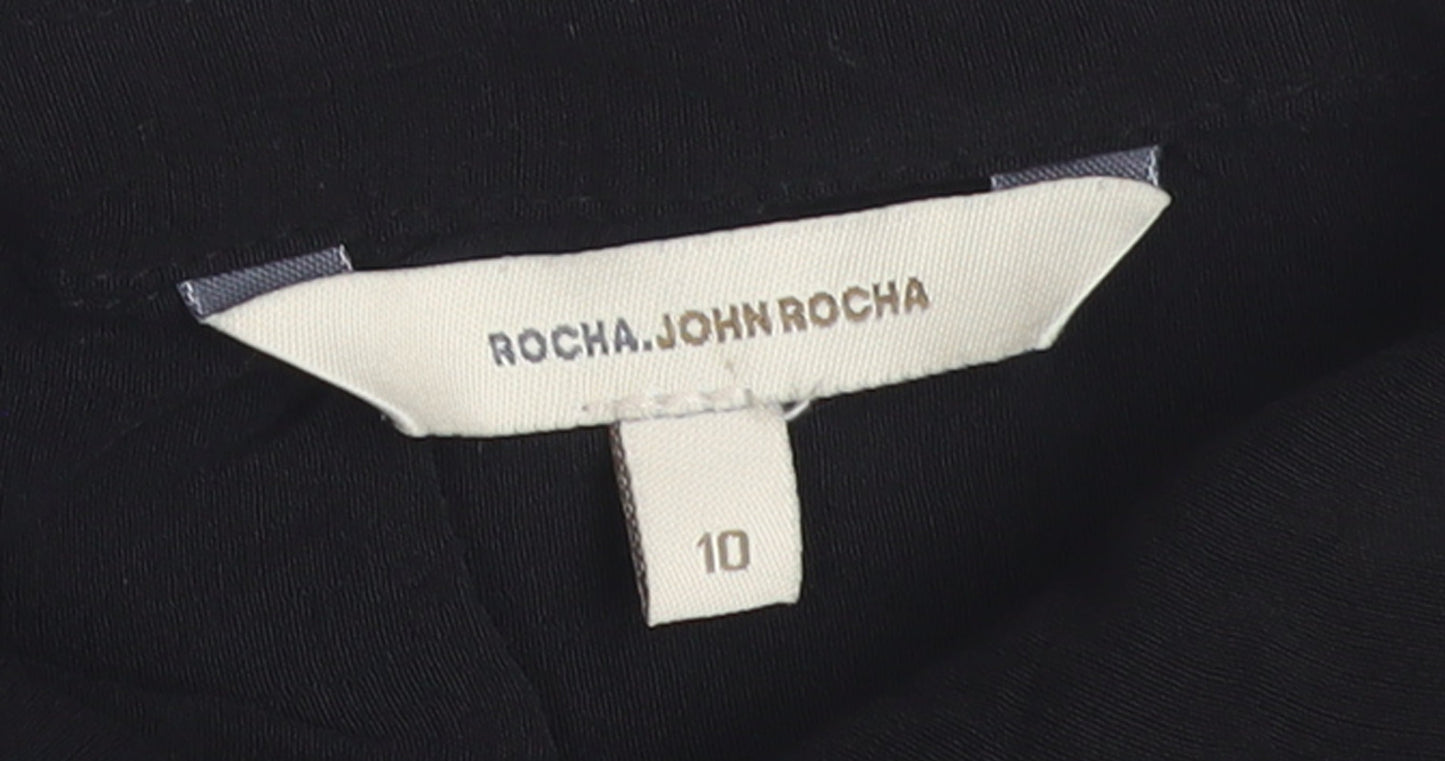 Rocha.John Rocha Women's Black Viscose Collared Tunic Blouse Size 10