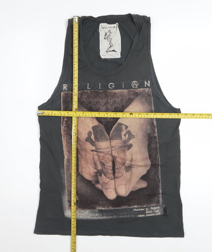 Religion Men’s Black Sleeveless Graphic Skull T-Shirt Size M