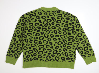 H&M Women’s Green Leopard Print Oversized Knit Jumper XL