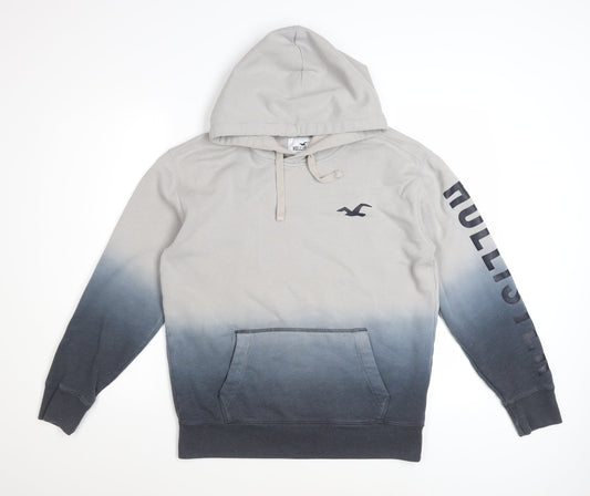 Hollister Men’s Grey Pullover Hoodie M Ombre Logo Sweatshirt