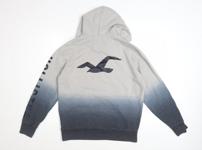 Hollister Men’s Grey Pullover Hoodie M Ombre Logo Sweatshirt