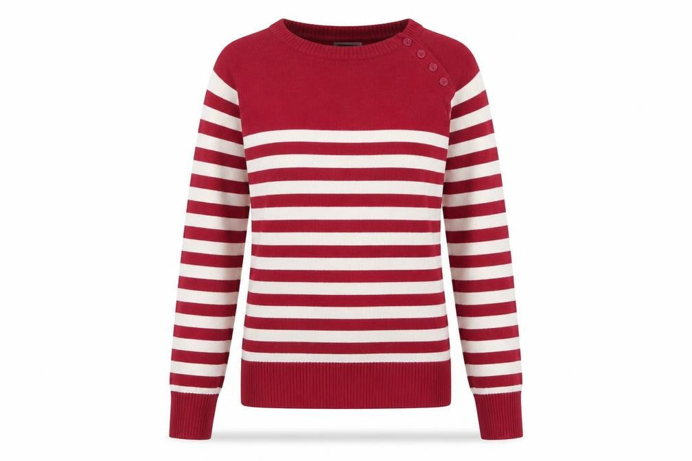 Ben Sherman Women's Red Striped Crew Neck Pullover Jumper XS