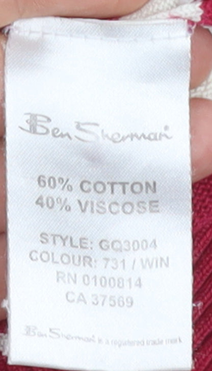 Ben Sherman Women's Red Striped Crew Neck Pullover Jumper XS