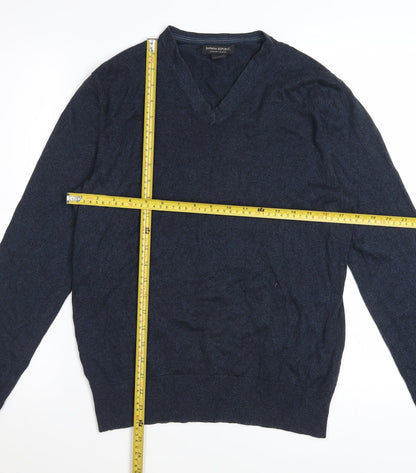 Banana Republic Men's Blue Silk Cotton Cashmere V-Neck Jumper S