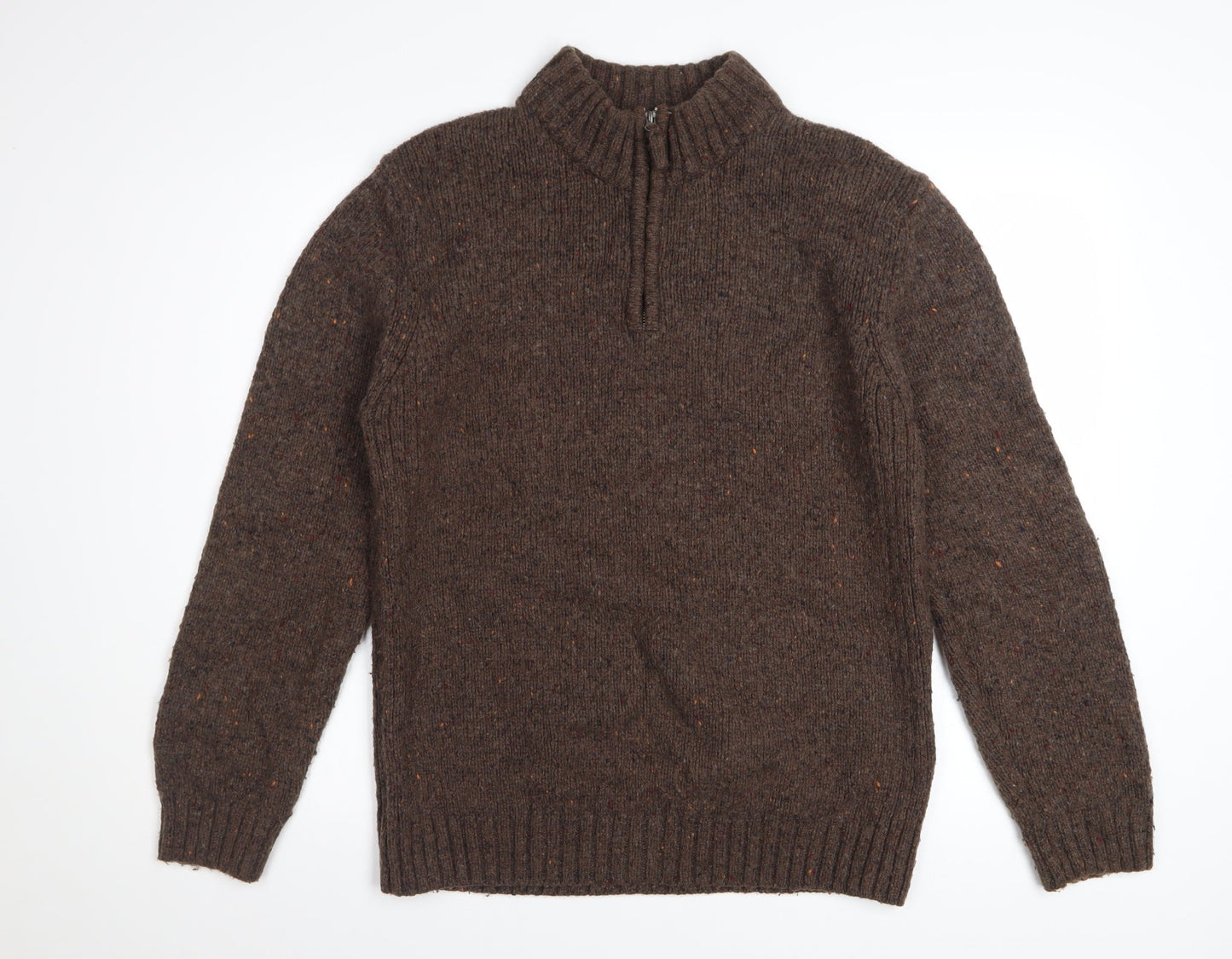 World Republic Men's Brown Wool 1/4 Zip Jumper Size L