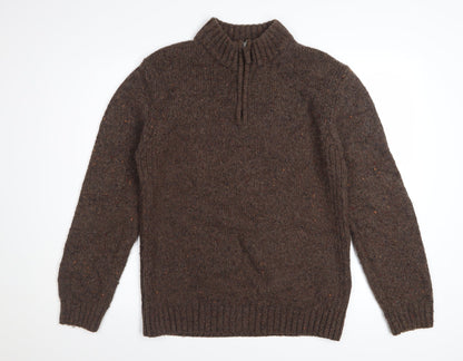 World Republic Men's Brown Wool 1/4 Zip Jumper Size L