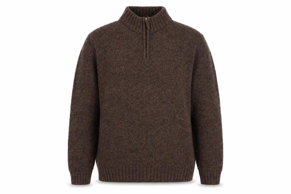 World Republic Men's Brown Wool 1/4 Zip Jumper Size L