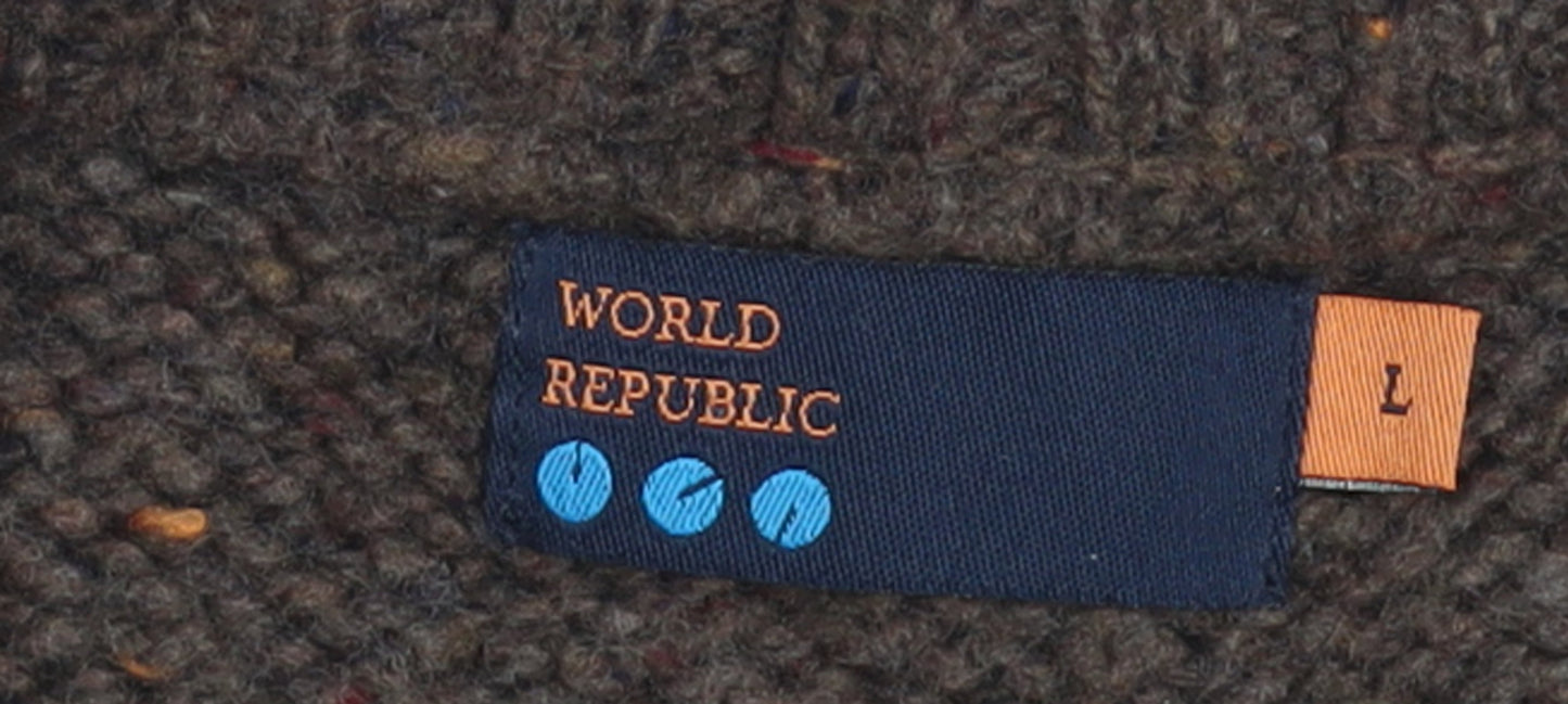 World Republic Men's Brown Wool 1/4 Zip Jumper Size L