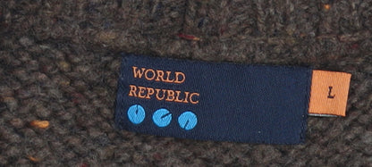 World Republic Men's Brown Wool 1/4 Zip Jumper Size L
