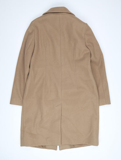 Marks and Spencer Women Beige Size 12 Regular Wool Look Overcoat