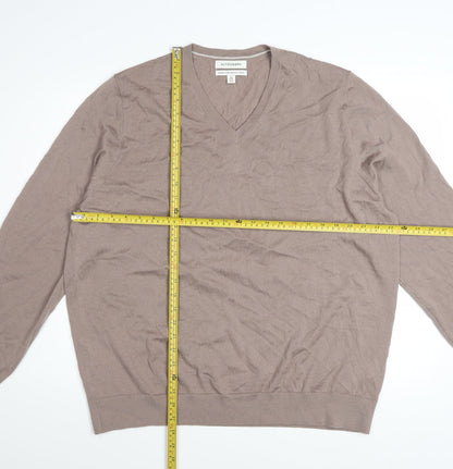 Marks and Spencer Men’s Beige 2XL V-Neck Merino Wool Jumper