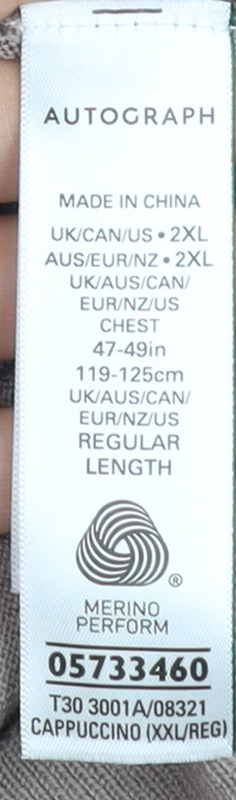 Marks and Spencer Men’s Beige 2XL V-Neck Merino Wool Jumper