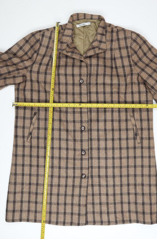 Alice Collins Women's Beige Check Mid-Length Overcoat Size 18