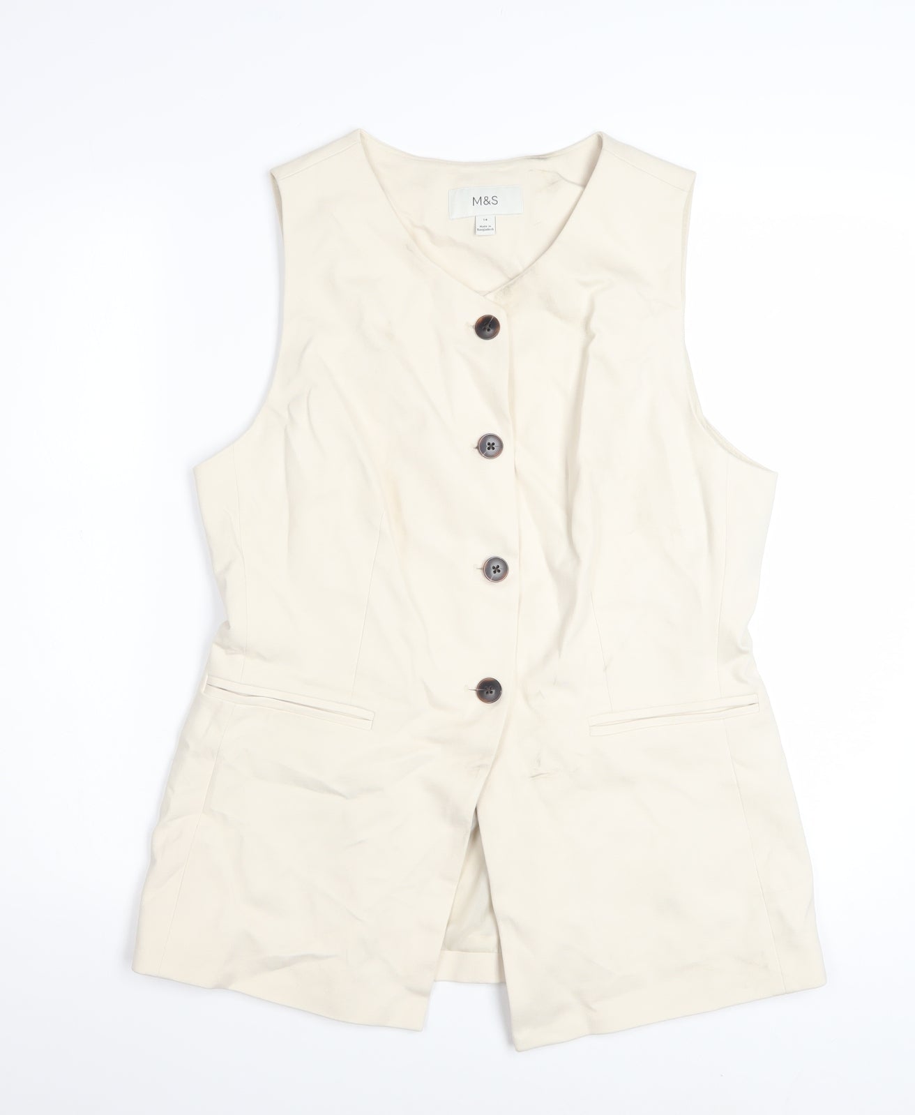 Marks and Spencer Women Beige Sleeveless Tunic Blouse Size 14