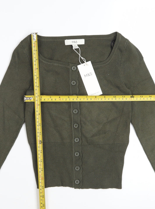 Marks and Spencer Women’s Green XS Scoop Neck Button Cardigan