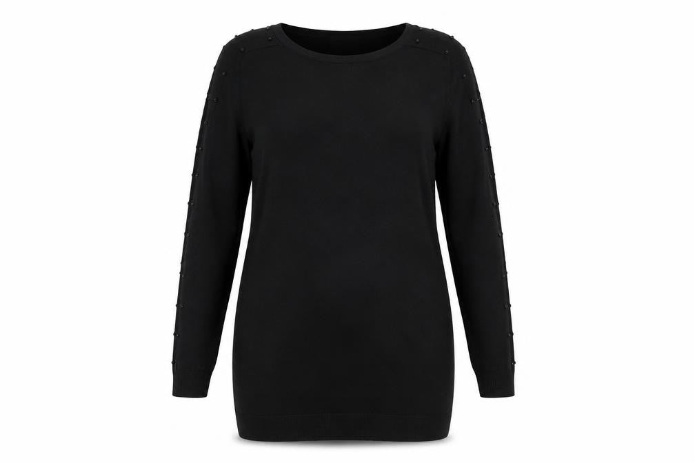 Wallis Women’s Black Size 14 Shift Dress Beaded Long Sleeve Knit