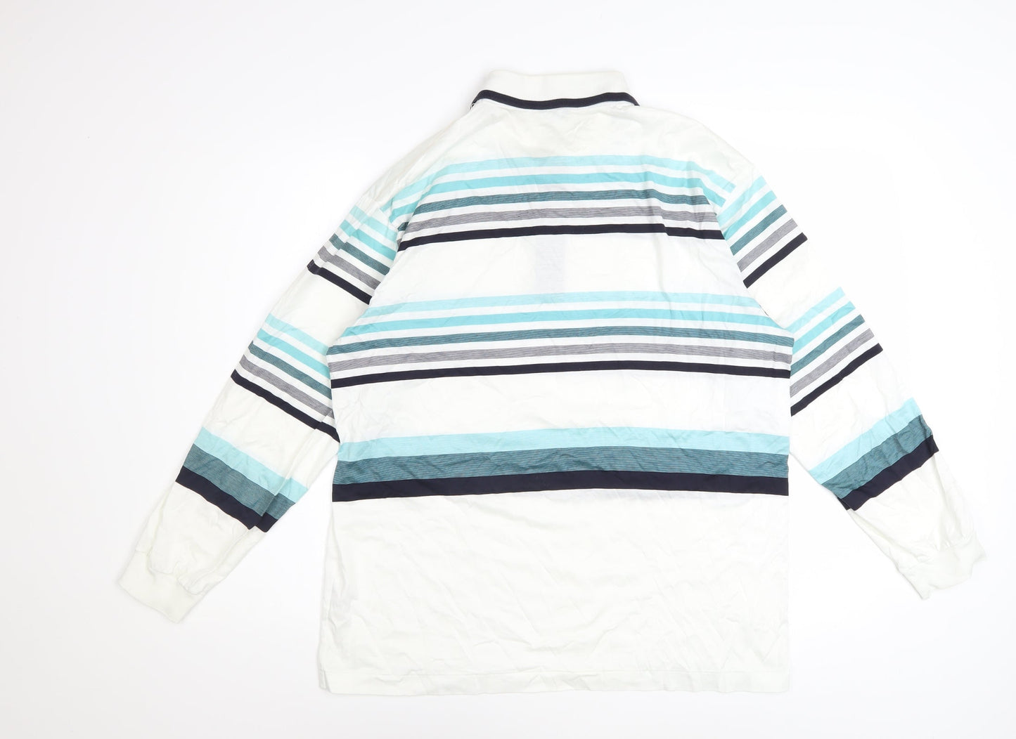 Giffini Men’s White Striped Long Sleeve Cotton Polo Shirt Size L