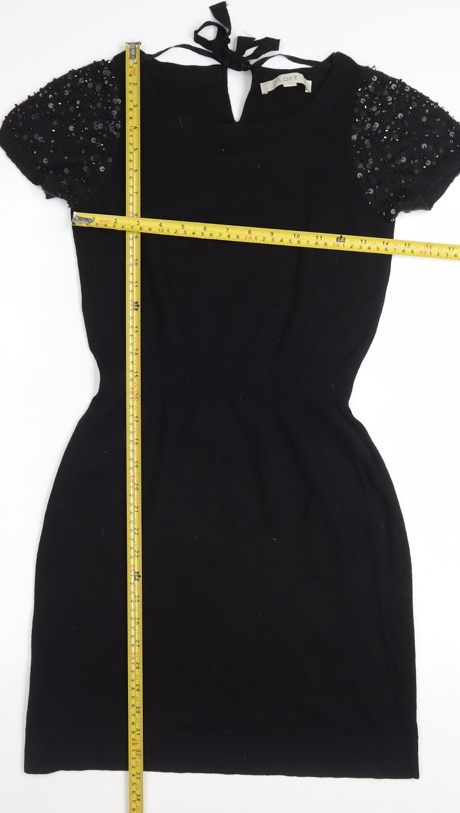 LOFT Women's Black Sequin Short Sleeve Bodycon Dress XS